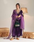 DESIGNER VELVET ZARI EMBROIDERY WORK GOWN BOTTOM WITH DUPATTA PURPLE
