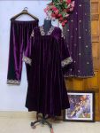 DESIGNER VELVET ZARI EMBROIDERY WORK GOWN BOTTOM WITH DUPATTA PARTY WEAR WHOLESALE PRICE ETHNIC GARMENT (10)