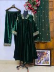 DESIGNER VELVET ZARI EMBROIDERY WORK GOWN BOTTOM WITH DUPATTA PARTY WEAR WHOLESALE PRICE ETHNIC GARMENT (14)