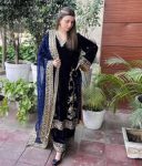 DESIGNER VELVET ZARI EMBROIDERY WORK TOP PALAZZO WITH DUPATTA PARTY WEAR WHOLESALE PRICE ETHNIC GARMENT (1)