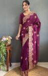 DESIGNER VICHITRA SILK ZARI AND STONE WORK WITH CUT WORK BORDER READY TO WEAR SAREE WITH UNSTITCHED BLOUSE PARTY WEAR WHOLESALE PRICE ETHNIC GARMENT (3) – Copy