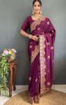 DESIGNER VICHITRA SILK ZARI AND STONE WORK WITH CUT WORK BORDER READY TO WEAR SAREE WITH UNSTITCHED BLOUSE PARTY WEAR WHOLESALE PRICE ETHNIC GARMENT (3) – Copy