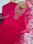 DESIGNER VISCOSE CHANDERI SEQUENCE CODING EMBROIDERY WORK TOP BOTTOM WITH DUPATTA FESTIVE WEAR WHOLESALE PRICE ETHNIC GARMENT (8)