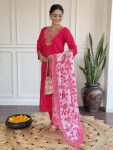 DESIGNER VISCOSE CHANDERI SEQUENCE CODING EMBROIDERY WORK TOP BOTTOM WITH DUPATTA FESTIVE WEAR WHOLESALE PRICE ETHNIC GARMENT (8)