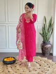 DESIGNER VISCOSE CHANDERI SEQUENCE CODING EMBROIDERY WORK TOP BOTTOM WITH DUPATTA FESTIVE WEAR WHOLESALE PRICE ETHNIC GARMENT (8)