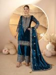 DESIGNER VISCOSE VELVET EMBROIDERY CODING SEQUENCE WORK TOP PALAZZO WOTH DUPATTA RAMA