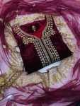 DESIGNER VISCOSE VELVET EMBROIDERY SEQUENCE WORK TOP BOTTOM WITH DUPATTA FESTIVE WEAR WHOLEASLE PRICE ETHNIC GARMENT (5)