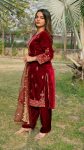 DESIGNER VISCOSE VELVET EMBROIDERY SEQUENCE WORK TOP BOTTOM WITH DUPATTA FESTIVE WEAR WHOLEASLE PRICE ETHNIC GARMENT (5)