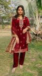 DESIGNER VISCOSE VELVET EMBROIDERY SEQUENCE WORK TOP BOTTOM WITH DUPATTA FESTIVE WEAR WHOLEASLE PRICE ETHNIC GARMENT (5)