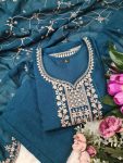 DESIGNER VISHITRA SILK SEQUENCE CODING EMBROIDERY WORK TOP BOTTOM WITH DUPATTA FESTIVE WEAR WHOLESALE PRICE ETHNIC GARMENT (4)