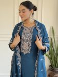 DESIGNER VISHITRA SILK SEQUENCE CODING EMBROIDERY WORK TOP BOTTOM WITH DUPATTA FESTIVE WEAR WHOLESALE PRICE ETHNIC GARMENT (4)