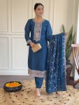 DESIGNER VISHITRA SILK SEQUENCE CODING EMBROIDERY WORK TOP BOTTOM WITH DUPATTA FESTIVE WEAR WHOLESALE PRICE ETHNIC GARMENT (4)