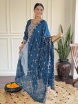 DESIGNER VISHITRA SILK SEQUENCE CODING EMBROIDERY WORK TOP BOTTOM WITH DUPATTA FESTIVE WEAR WHOLESALE PRICE ETHNIC GARMENT (4)