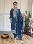 DESIGNER VISHITRA SILK SEQUENCE CODING EMBROIDERY WORK TOP BOTTOM WITH DUPATTA FESTIVE WEAR WHOLESALE PRICE ETHNIC GARMENT (4)