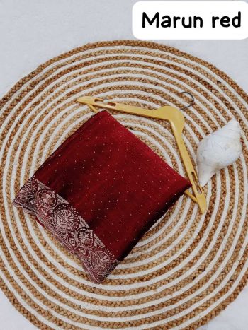 FANCY BURBERRY JIMMY CHOO EMBROIDERY DIAMOND WORK SAREE WITH UNSTITCHED BLOUSE MAROON