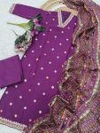 FANCY CHANDERI SILK EMBROIDERY WORK TOP BOTTOM WITH DUPATTA PARTY WEAR WHOLESALE PRICE ETHNIC GARMENT (8)