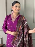 FANCY CHANDERI SILK EMBROIDERY WORK TOP BOTTOM WITH DUPATTA PARTY WEAR WHOLESALE PRICE ETHNIC GARMENT (8)