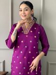 FANCY CHANDERI SILK EMBROIDERY WORK TOP BOTTOM WITH DUPATTA PARTY WEAR WHOLESALE PRICE ETHNIC GARMENT (8)