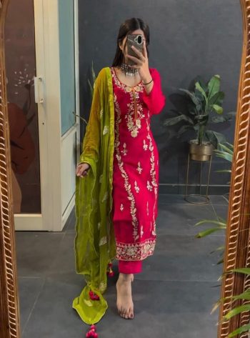 FANCY CHINON EMBROIDERY SEQUENCE WORK TOP BOTTOM WITH DUPATTA RANI