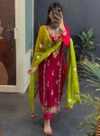 FANCY CHINON EMBROIDERY SEQUENCE WORK TOP BOTTOM WITH DUPATTA PARTY WEAR WHOLESALE PRICE ETHNIC GARMENT (4)