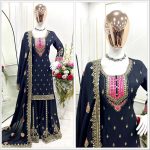 FANCY CHINON EMBROIDERY SEQUENCE WORK TOP SHARARA WITH DUPATTA PARTY WEAR WHOLESALE PRICE ETHNIC GARMENT (1)