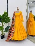 FANCY CHINON LACE WORK PLAIN GOWN WITH BOTTOM AND DITITAL PRINTED DUPATTA PARTY WEAR WHOLESALE PRICE ETHNIC GARMENT (3)
