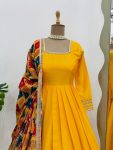 FANCY CHINON LACE WORK PLAIN GOWN WITH BOTTOM AND DITITAL PRINTED DUPATTA PARTY WEAR WHOLESALE PRICE ETHNIC GARMENT (3)