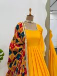 FANCY CHINON LACE WORK PLAIN GOWN WITH BOTTOM AND DITITAL PRINTED DUPATTA PARTY WEAR WHOLESALE PRICE ETHNIC GARMENT (3)