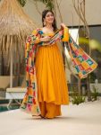 FANCY CHINON LACE WORK PLAIN GOWN WITH BOTTOM AND DITITAL PRINTED DUPATTA PARTY WEAR WHOLESALE PRICE ETHNIC GARMENT (3)