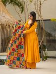 FANCY CHINON LACE WORK PLAIN GOWN WITH BOTTOM AND DITITAL PRINTED DUPATTA PARTY WEAR WHOLESALE PRICE ETHNIC GARMENT (3)