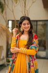 FANCY CHINON LACE WORK PLAIN GOWN WITH BOTTOM AND DITITAL PRINTED DUPATTA PARTY WEAR WHOLESALE PRICE ETHNIC GARMENT (3)
