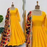 FANCY CHINON LACE WORK PLAIN GOWN WITH BOTTOM AND DITITAL PRINTED DUPATTA PARTY WEAR WHOLESALE PRICE ETHNIC GARMENT (3)