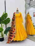 FANCY CHINON LACE WORK PLAIN GOWN WITH BOTTOM AND DITITAL PRINTED DUPATTA PARTY WEAR WHOLESALE PRICE ETHNIC GARMENT (3)