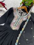 FANCY CHINON MULTI THREAD EMBROIDERY SEQUENCE WORK GOWN WITH DUPATTA PARTY WEAR WHOLESALE PRICE ETHNIC GARMENT (13)