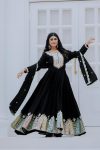 FANCY CHINON MULTI THREAD EMBROIDERY SEQUENCE WORK GOWN WITH DUPATTA PARTY WEAR WHOLESALE PRICE ETHNIC GARMENT (13)