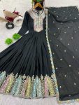FANCY CHINON MULTI THREAD EMBROIDERY SEQUENCE WORK GOWN WITH DUPATTA PARTY WEAR WHOLESALE PRICE ETHNIC GARMENT (13)