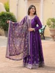 FANCY CHINON SEQUENCE EMBROIDERY WORK GOWN WITH DUPATTA PURPLE