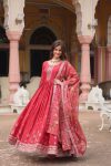FANCY CHINON SEQUENCE EMBROIDERY WORK GOWN WITH DUPATTA PARTY WEAR WHOLESALE PRICE ETHNIC GARMENT (7)