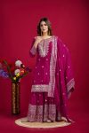 FANCY CHINON SILK EMBROIDERY SEQUENCE WORK TOP SHARARA WITH DUPATTA YELLOW RANI