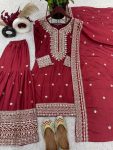 FANCY CHINON SILK EMBROIDERY SEQUENCE WORK TOP SHARARA WITH DUPATTA FESTIVE WEAR WHOLESALE PRICE ETHNIC GARMENT (14)