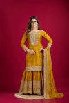 FANCY CHINON SILK EMBROIDERY SEQUENCE WORK TOP SHARARA WITH DUPATTA YELLOW