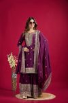 FANCY CHINON SILK EMBROIDERY SEQUENCE WORK TOP SHARARA WITH DUPATTA PARTY WEAR WHOLESALE PRICE ETHNIC GARMENT (5)