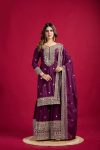 FANCY CHINON SILK EMBROIDERY SEQUENCE WORK TOP SHARARA WITH DUPATTA PARTY WEAR WHOLESALE PRICE ETHNIC GARMENT (5)