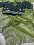 FANCY CRUNCHY SILK SEQUENCE EMBROIDERY WORK SAREE WITH UNSTITCHED BLOUSE PARTY WEAR WHOLESALE PRICE ETHNIC GARMENT (3)