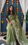 FANCY CRUNCHY SILK SEQUENCE EMBROIDERY WORK SAREE WITH UNSTITCHED BLOUSE PARTY WEAR WHOLESALE PRICE ETHNIC GARMENT (3)