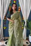 FANCY CRUNCHY SILK SEQUENCE EMBROIDERY WORK SAREE WITH UNSTITCHED BLOUSE PARTY WEAR WHOLESALE PRICE ETHNIC GARMENT (3)