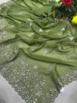 FANCY CRUNCHY SILK SEQUENCE EMBROIDERY WORK SAREE WITH UNSTITCHED BLOUSE PARTY WEAR WHOLESALE PRICE ETHNIC GARMENT (3)