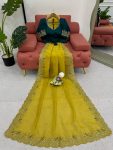 FANCY CRUNCHY SILK THREAD SEQUENCE WORK SAREE WITH UNSTITCHED BLOUSE PARTY WEAR WHOLESALE PRICE ETHNIC GARMENT (7)