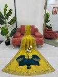 FANCY CRUNCHY SILK THREAD SEQUENCE WORK SAREE WITH UNSTITCHED BLOUSE PARTY WEAR WHOLESALE PRICE ETHNIC GARMENT (7)