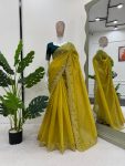 FANCY CRUNCHY SILK THREAD SEQUENCE WORK SAREE WITH UNSTITCHED BLOUSE PARTY WEAR WHOLESALE PRICE ETHNIC GARMENT (7)